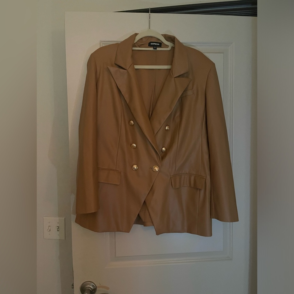 Express Faux Leather Double Breasted Novelty Button Blazer